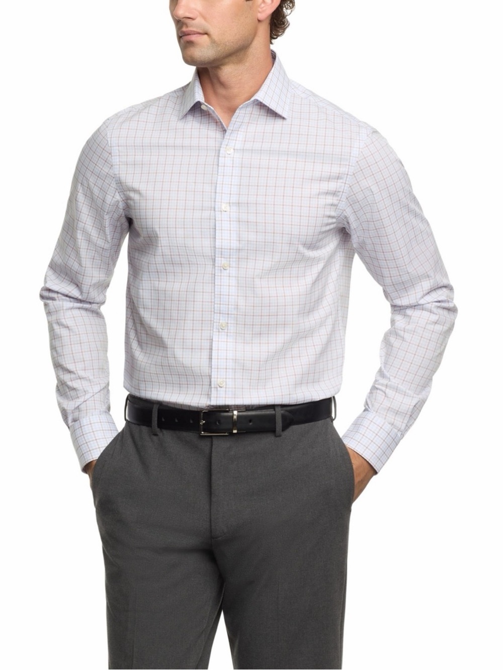 Tommy Hilfiger White Dress Shirt with Red & Light Blue Windowpane